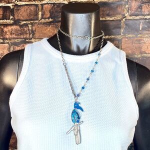 Parrot Necklace Longer Length Unique Piece Colorful Tropical Jewelry Adjustable